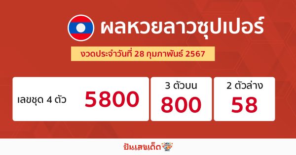 ผลหวยลาวซุปเปอร์ 28/02/67-"Lao Super Lottery results 28/02/67"