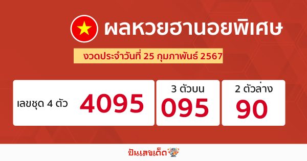 ผลหวยฮานอยพิเศษ 25/02/67-"Special Hanoi lottery results"