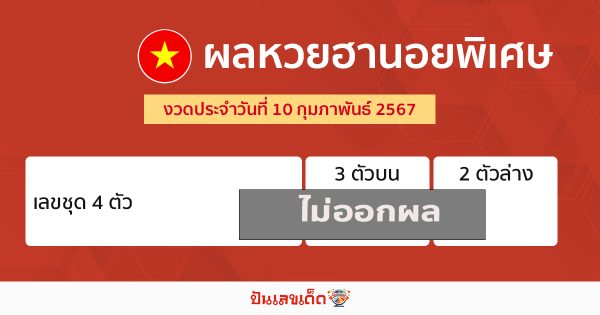 ผลหวยฮานอยพิเศษ 10/02/67-"Special Hanoi lottery results 10/02/67"