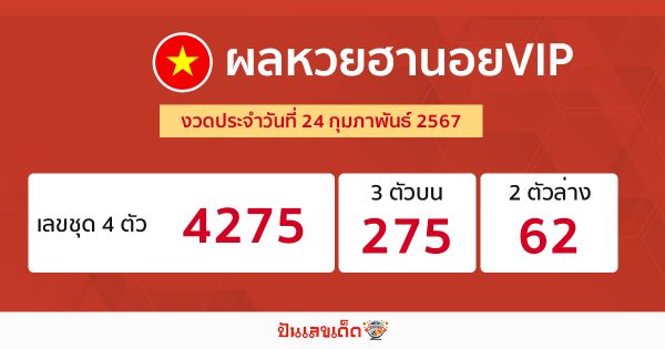 ผลหวยฮานอยVIP 24/02/67-"hanoi-vip-lottery-results-24-02-67"