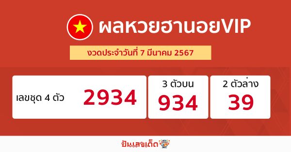 ผลหวยฮานอยVIP 7/03/67-"Hanoi VIP lottery results 7-3-67"
