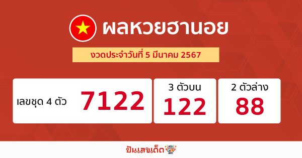 ผลหวยฮานอย 5/03/67-"Hanoi lottery results 5/03/67"