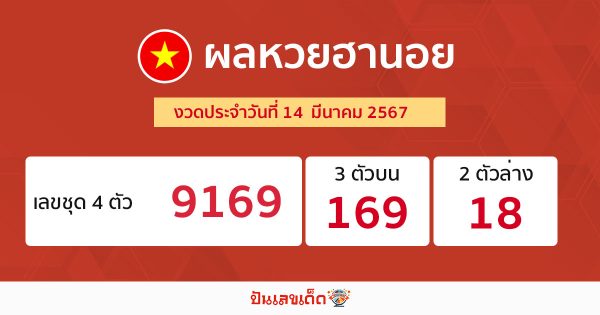 ผลหวยฮานอย 14/03/67-"Hanoi lottery results 14-03-67"