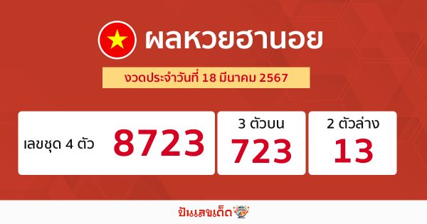 ผลหวยฮานอย 18/03/67-"Hanoi lottery results 18/03/67"