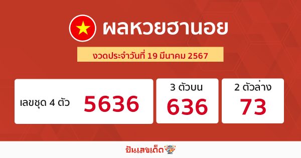 ผลหวยฮานอย 19/03/67 -"Hanoi lottery results 19/03/67"