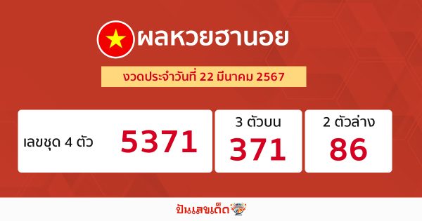 ผลหวยฮานอย 22/03/67-"Hanoi lottery results 22 03 67"