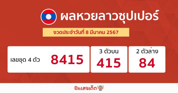 ผลหวยลาวซุปเปอร์ 8/03/67-''Lao Super Lottery results 8/03/67''