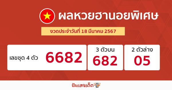 ผลหวยฮานอยพิเศษ 18/03/67-"Special Hanoi lottery results 18/03/67"