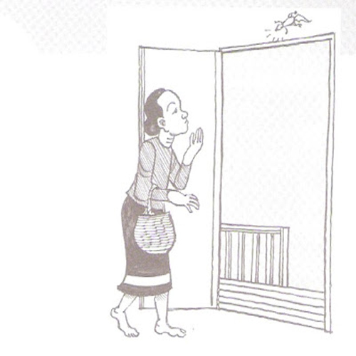 จิ้งจกร้องทักบนหัวนอนเลข-"The lizard screamed at him not to leave the house."