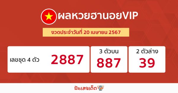 ผลหวยฮานอยVIP 20/04/67-"Hanoi VIP lottery results 20 04 67"