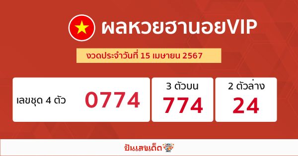 ผลหวยฮานอยVIP 15/04/67-"Hanoi VIP lottery results"
