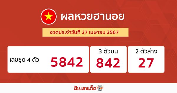 ผลหวยฮานอย 27/04/67-"Hanoi lottery results 27/04/67"