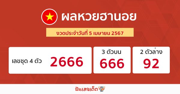 ผลหวยฮานอย 5/04/67 -"Hanoi lottery results today"