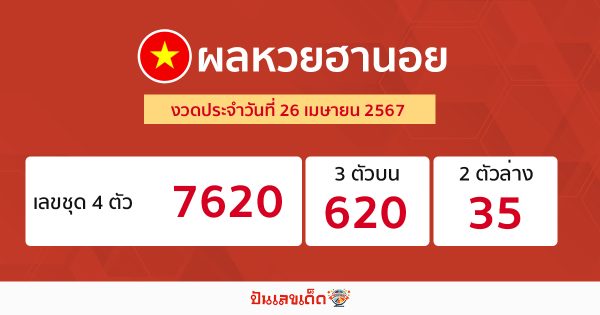 ผลหวยฮานอย 26/04/67 -"Hanoi lottery results 26/04/67"