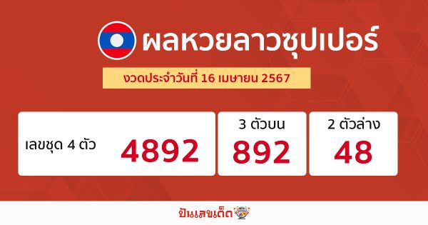 ผลหวยลาวซุปเปอร์ 16/04/67-"Lao Super Lottery results 16/04/67"