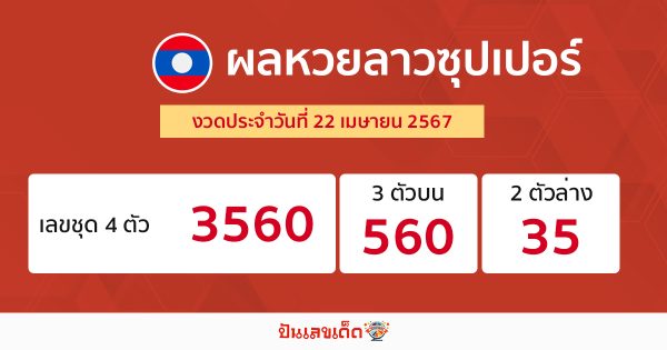 ผลหวยลาวซุปเปอร์ 22/04/67-"Lao Super Lottery results 22-04-67"