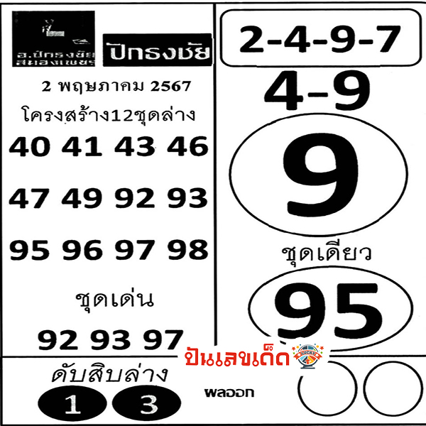 เลขปักธงชัยบน-ล่าง 2 5 67-"Pak Thong Chai numbers top-bottom 2 5 67"