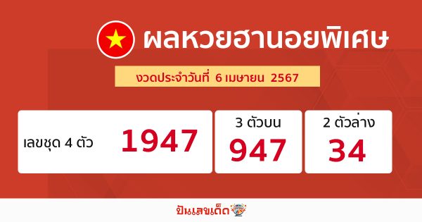 ผลหวยฮานอยพิเศษ 6/04/67 - "Special Hanoi lottery results 6 4 67"