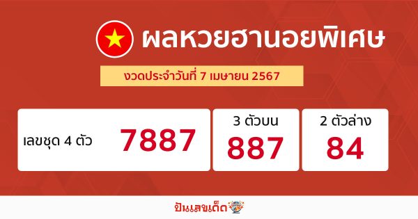 ผลหวยฮานอยพิเศษ 7/04/67-"Special Hanoi lottery results-7-04-67"