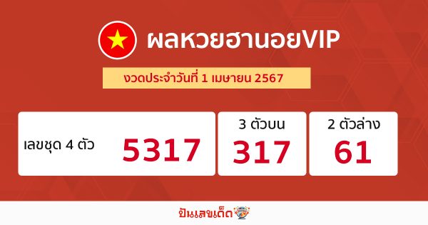 ผลหวยฮานอยVIP 1/4/67 -"VIP Hanoi lottery results 1 04 67"