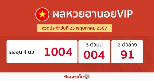 ผลหวยฮานอยVIP 25/05/67-"Hanoi VIP lottery results 25-5-67"