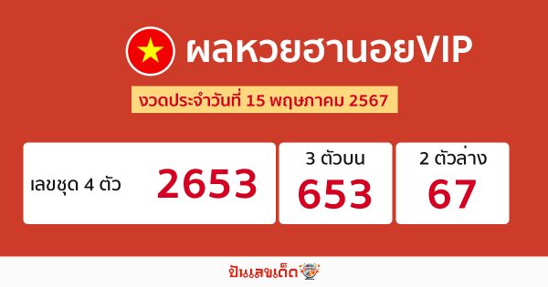 ผลหวยฮานอยVIP 15/05/67-"Hanoi VIP lottery results 15-05-67"