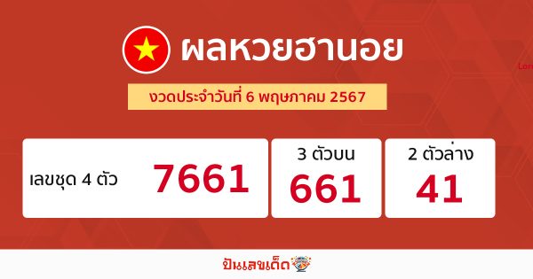 ผลหวยฮานอย 6/05/67 -"Hanoi lottery results 6-05-67"