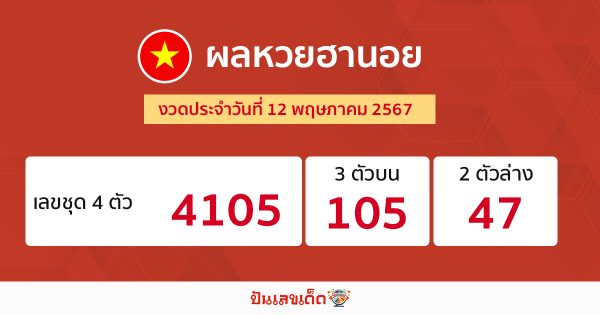 ผลหวยฮานอย 12/05/67-"Hanoi lottery results 12-05-67"