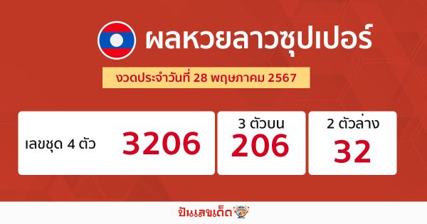 ผลหวยลาวซุปเปอร์ 28/05/67-"Lao Super Lottery results"