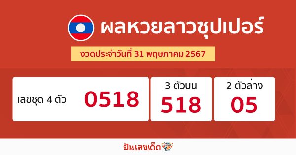 ผลหวยลาวซุปเปอร์ 31/05/67-"Lao Super Lottery results 31-5-67"