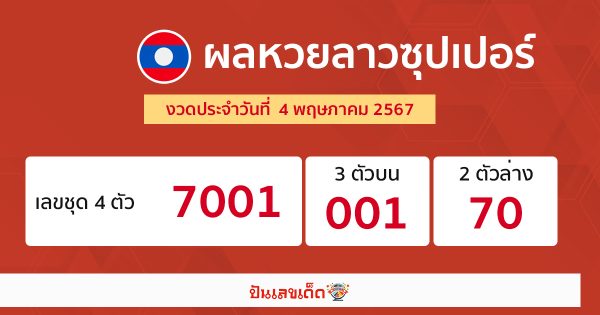 ผลหวยลาวซุปเปอร์ 4/05/67-"Lao Super Lottery results 4-05-67"