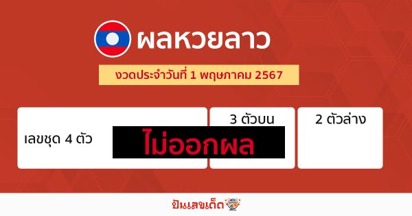 ผลหวยลาว 01/05/67-"Lao lottery results 01 05 67"