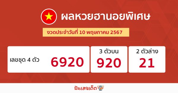 ผลหวยฮานอยพิเศษ 10/05/67-"Special Hanoi lottery results 10/05/67"