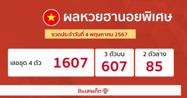 ผลหวยฮานอยพิเศษ 4/05/67-"Special Hanoi lottery results 4-05-67"