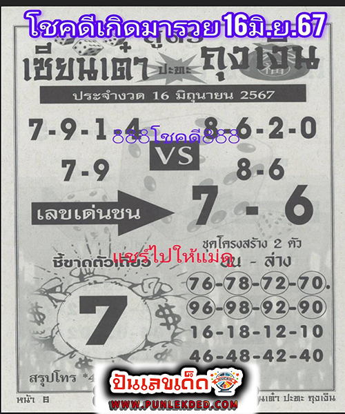เซียนเต๋าถุงเงิน 16 6 67 -"Accurate lottery book"