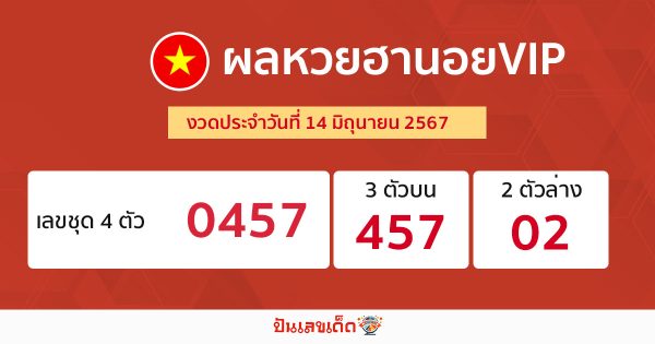 ผลหวยฮานอยVIP 14/06/67-"Hanoi VIP lottery results"