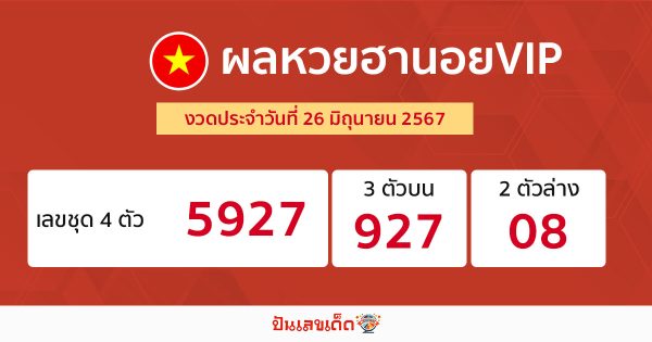 ผลหวยฮานอยVIP 26/06/67-"Hanoi VIP lottery results -26-06-67"