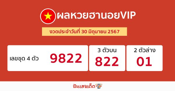 ผลหวยฮานอยVIP 30/06/67-"Hanoi VIP lottery results 30 06 67"