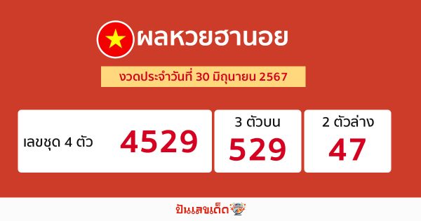 ผลหวยฮานอย 30/06/67-"Hanoi lottery results 30 06 67"