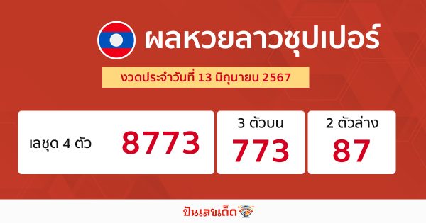 ผลหวยลาวซุปเปอร์ 13/06/67 -"Lao Super Lottery results 13/06/67"