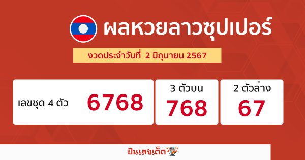 ผลหวยลาวซุปเปอร์ 2/06/67-"Lao Super Lottery results 2-06-67"
