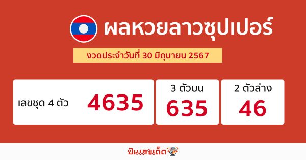 ผลหวยลาวซุปเปอร์ 30/06/67-"Lao Super Lottery results 30 06 67"
