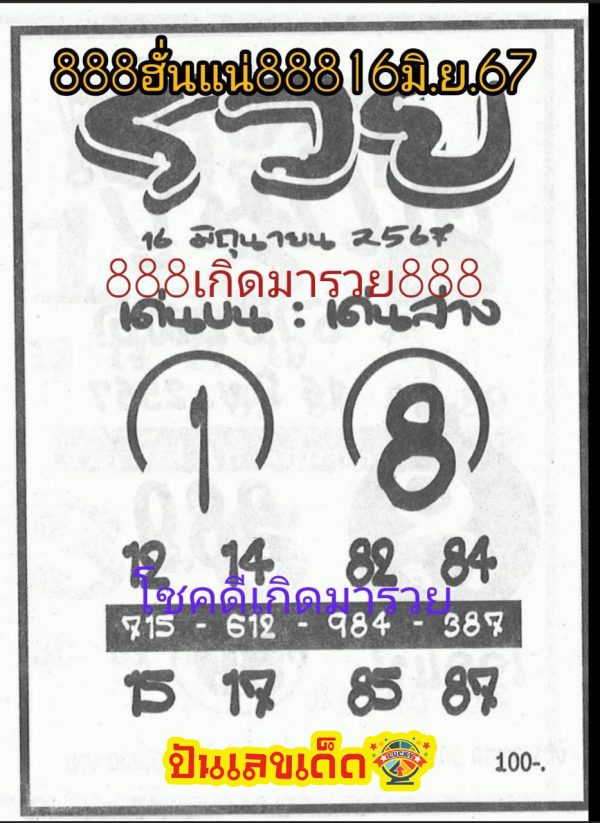 เลขรวย 16 6 67-"Rich number 16 6 67"