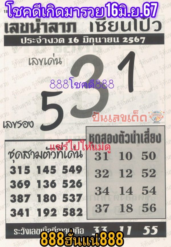 เลขเซียนโป๋ว 16 6 67-"Sian Bo's number 16 6 67"