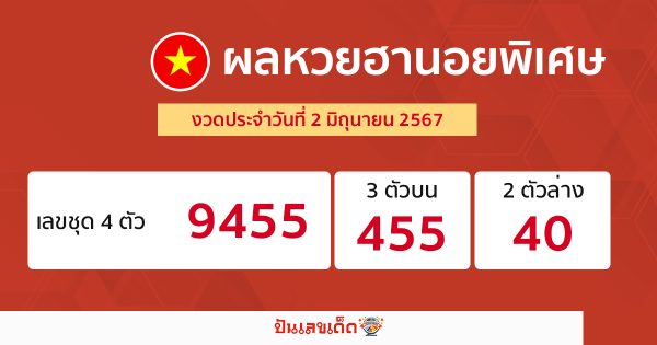 ผลหวยฮานอยพิเศษ 2/06/67-"Special Hanoi lottery results 2-06-67"