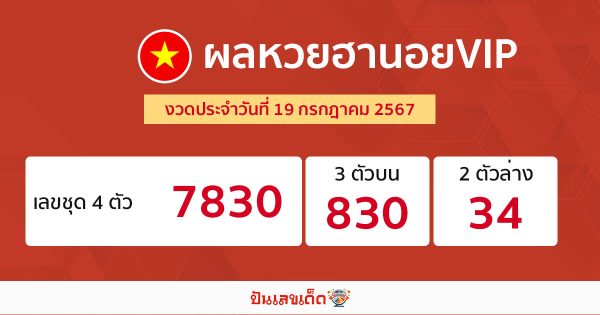 ผลหวยฮานอยVIP 19/07/67 - "Hanoi VIP lottery results 19- 07- 67"
