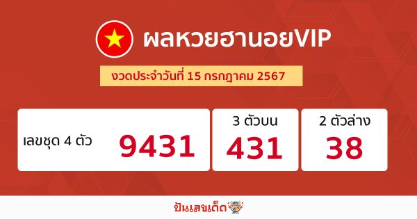 ผลหวยฮานอยVIP 15/07/67-"Hanoi VIP lottery results 15-07-67"