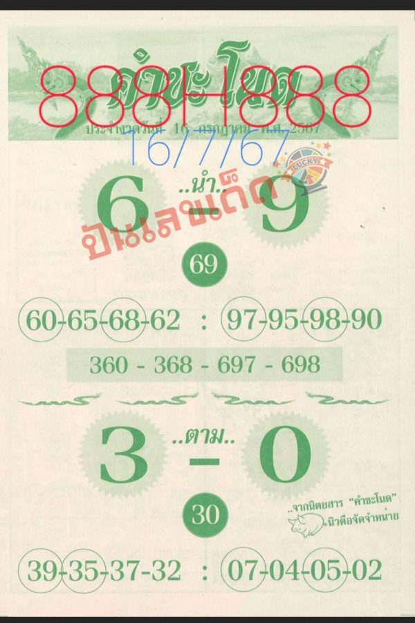 เลขคำชะโนด 16 7 67-"Khamchanot number"