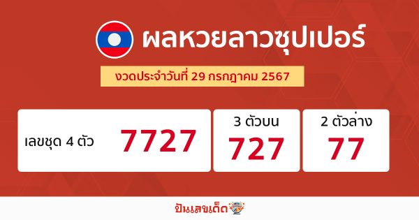 ผลหวยลาวซุปเปอร์ 29/07/67-"Lao Super Lottery results 290767"