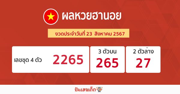 ผลหวยฮานอย 23/8/67-"Hanoi lottery results"